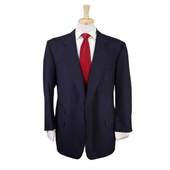 Edgar Pomeroy Bespoke Navy Blue w/ Red Pinstripe 2-Btn Wool Suit 44S - Picture 1 of 11